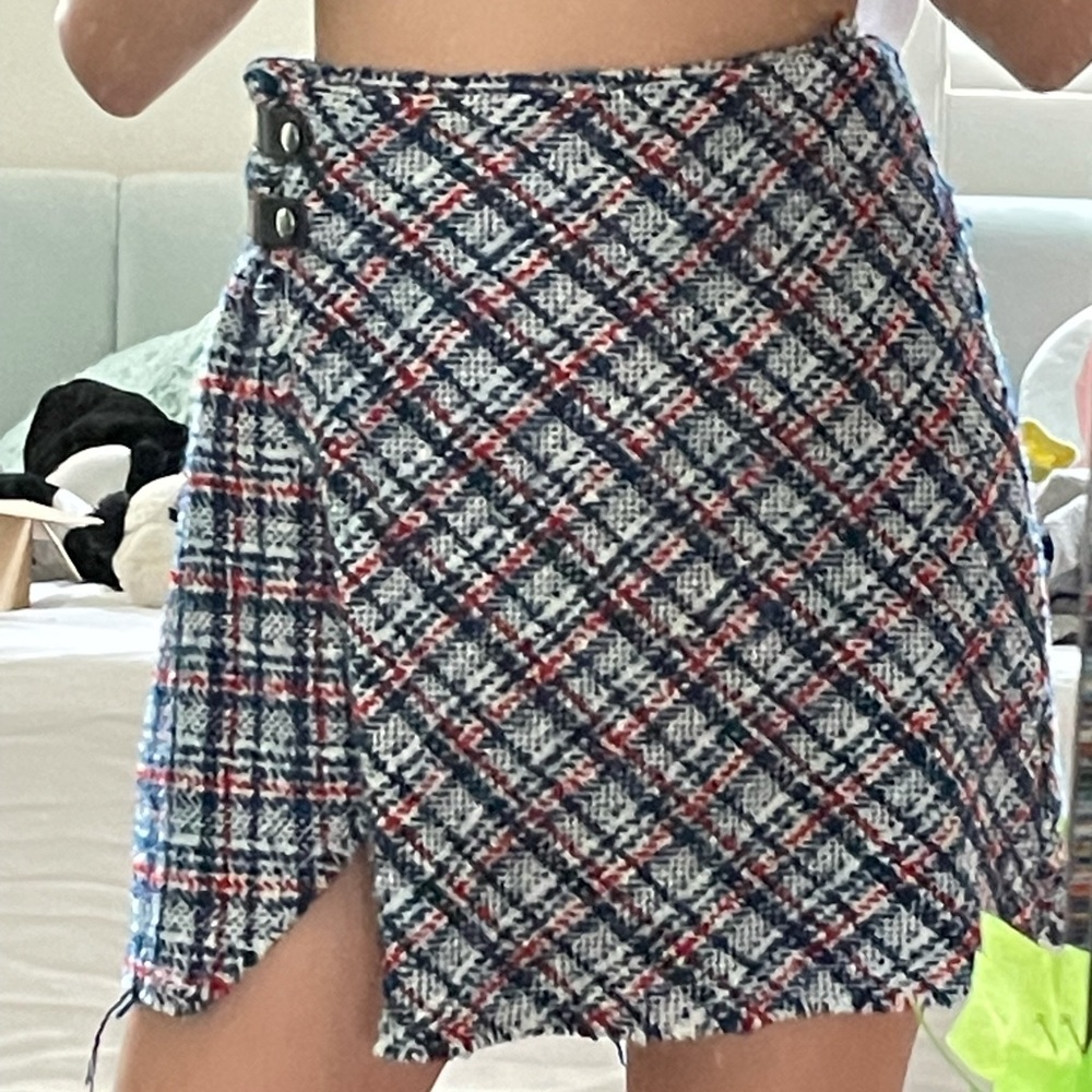 xs blue plaid mini skirt UO